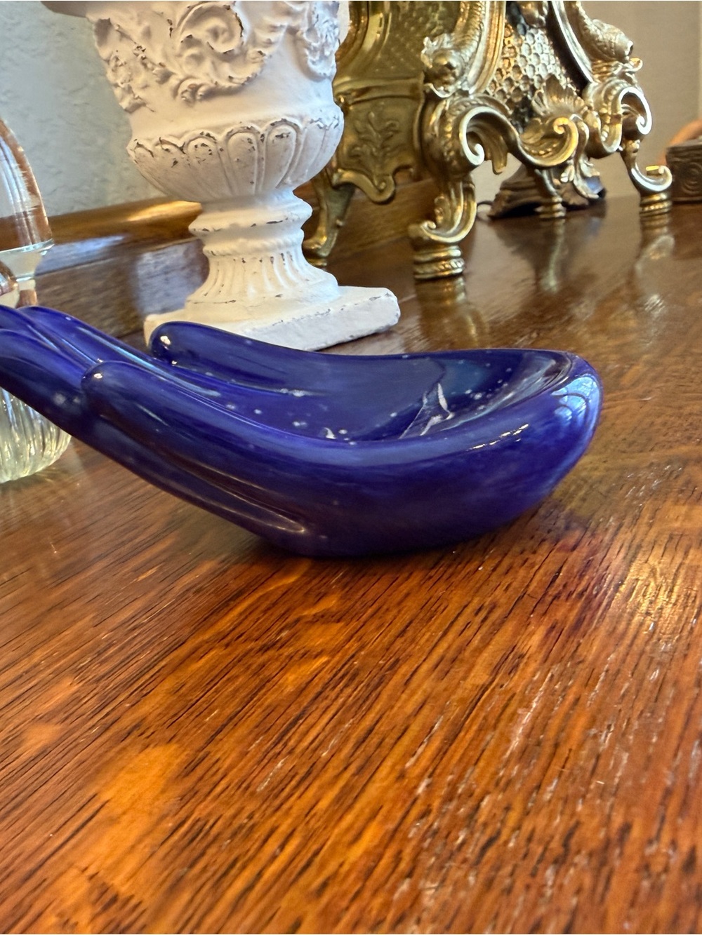 Cobalt Blue Ceramic Hand Dish with Initial “K” - Picture 7 of 12